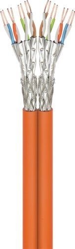 Goobay 91891 CAT 7A Duplex-Netzwerkkabel, S/FTP (PiMF), orange VPE wooden drum Mindestbestellmenge 1