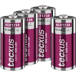 Tecxus 70763 RCR123 Akku - 500 mAh, 4 Stk. im Karton VPE Retail Box Mindestbestellmenge 1
