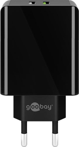 Goobay 44956 USB-A QC Dual-Schnellladegerät (28 W) schwarz VPE Retail Polybag Mindestbestellmenge 1