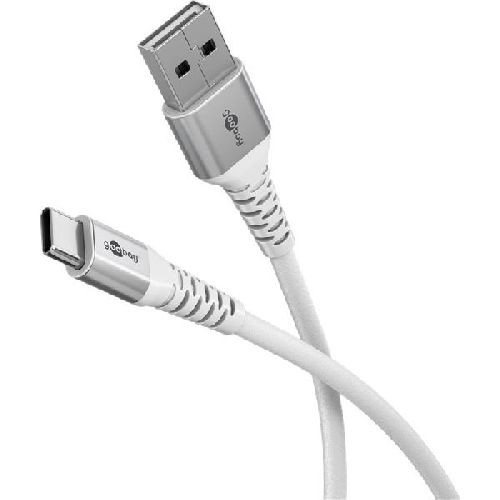 Goobay 74530 USB-C™ auf USB-A Supersoftes Textilkabel mit Metallsteckern, 1 m, weiß VPE Cable Tag Mindestbestellmenge 1