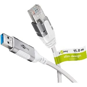 Goobay 74384 Ethernet-Kabel USB-A 3.0 auf RJ45, Slim, 15 m Kabellänge: 15 m weiß