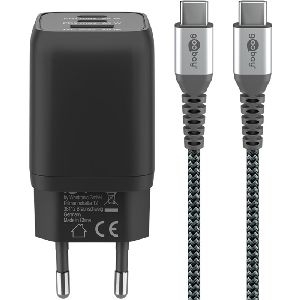 Goobay 70180 Set aus USB-C™-Schnellladegerät Nano (65 W) und USB-C™-Textilkabel (1 m) VPE Retail Polybag Mindestbestellmenge 1