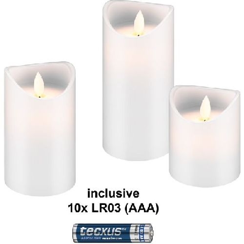 Goobay 75263 3er-Set LED-Echtwachskerzen, weiß, inkl. 10x AAA (LR03) VPE Retail Polybag Mindestbestellmenge 1