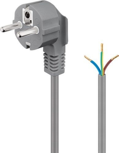 Goobay 93975 Schutzkontaktkabel abgewinkelt zum Konfektionieren, 1,5 m, Grau, (3*0,75 mm²) VPE Retail Polybag Mindestbestellmenge 1