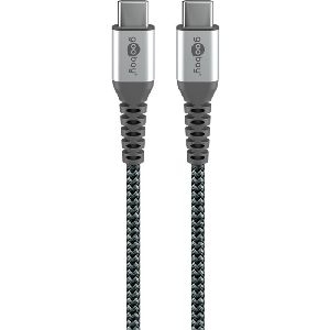Goobay 79559 USB-C™-auf-USB-C™-Textilkabel mit Metallsteckern (spacegrau/silber), 0,15 m VPE Retail Box Mindestbestellmenge 1