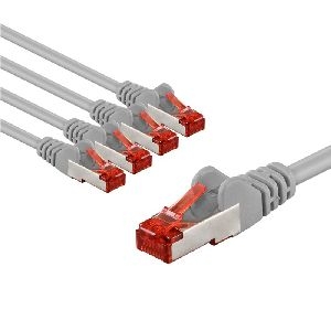 Goobay 66650 CAT 6 Patchkabel, S/FTP (PiMF), 1 m, grau, 5er-Set VPE Bulk Mindestbestellmenge 1