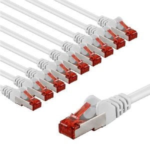 Goobay 66649 CAT 6 Patchkabel, S/FTP (PiMF), 5 m, weiß, 10er-Set VPE Bulk Mindestbestellmenge 1