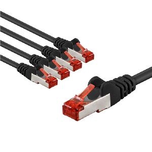 Goobay 66635 CAT 6 Patchkabel, S/FTP (PiMF), 5 m, schwarz, 5er-Set VPE Bulk Mindestbestellmenge 1