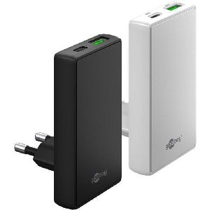 Goobay 75724 USB-C™ PD GaN Dual-Schnellladegerät 90° Flat (65 W) weiß VPE Retail Box Mindestbestellmenge 1