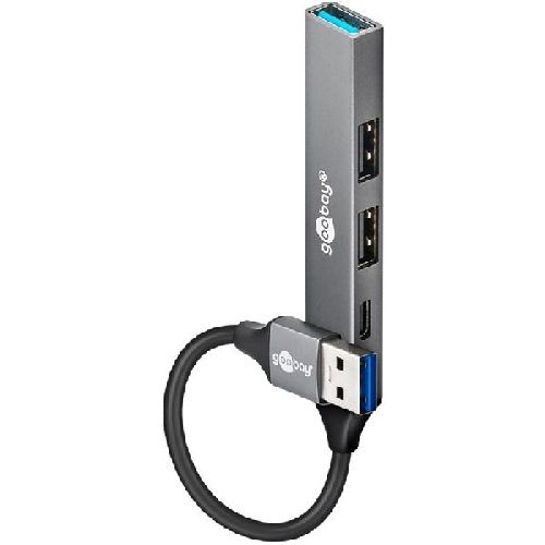 Goobay 74458 Slim 4-Port USB-Hub, USB-A auf USB-C™/USB-A, 5 Gbit/s VPE Retail Box Mindestbestellmenge 1