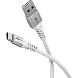 Goobay 74531 USB-C™ auf USB-A Supersoftes Textilkabel mit Metallsteckern, 2 m, weiß VPE Cable Tag Mindestbestellmenge 1