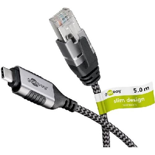 Goobay 74405 Ethernet-Kabel USB-C™ 3.1 auf RJ45, Slim, 5 m VPE Retail Polybag Mindestbestellmenge 1