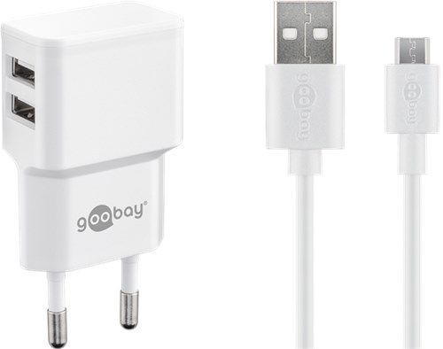 Goobay 44985 Micro-USB Dual-Ladeset (12 W) VPE Retail Polybag Mindestbestellmenge 1