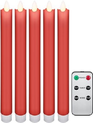 Goobay 53943 5er-Set rote LED-Echtwachs-Stabkerzen, inkl. Fernbedienung VPE Retail Box Mindestbestellmenge 1