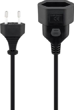 Goobay 50508 Verlängerungskabel Eurostecker, 3 m, schwarz, (2*0,75 mm²) VPE Retail Polybag Mindestbestellmenge 1