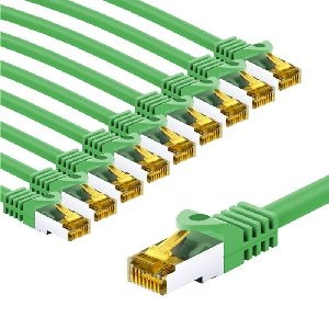 Goobay 69759 RJ45-Patchkabel CAT 6A S/FTP (PiMF), 500 MHz mit CAT 7 Rohkabel, 5 m, grün, 10er-Set K