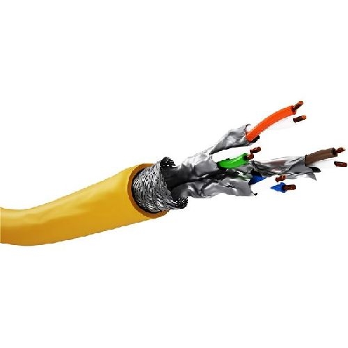 Goobay 61128 GHMT-zertifiziertes CAT 8.1 Verlegekabel, S/FTP (PiMF), gelb VPE wooden drum Mindestbestellmenge 1