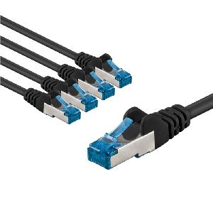 Goobay 67537 CAT 6A Patchkabel, S/FTP (PiMF), 1 m, schwarz, 5er-Set VPE Bulk Mindestbestellmenge 1