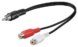 Goobay 50005 Audio Y Kabeladapter, Cinch-Stecker zu Stereo Cinch-Buchse, 0.2 m, Schwarz - Cinch-Stec