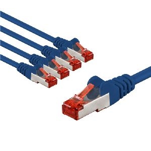 Goobay 66609 CAT 6 Patchkabel, S/FTP (PiMF), 5 m, blau, 5er-Set Kabellänge: 5 m