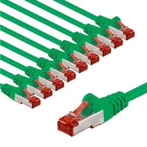 Goobay 67508 CAT 6 Patchkabel, S/FTP (PiMF), 2 m, grün, 10er-Set VPE Bulk Mindestbestellmenge 1