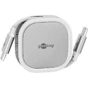 Goobay 77425 Selbstaufrollendes USB-C™-Kabel, 1 m, weiß;silber VPE Retail Box Mindestbestellmenge 1
