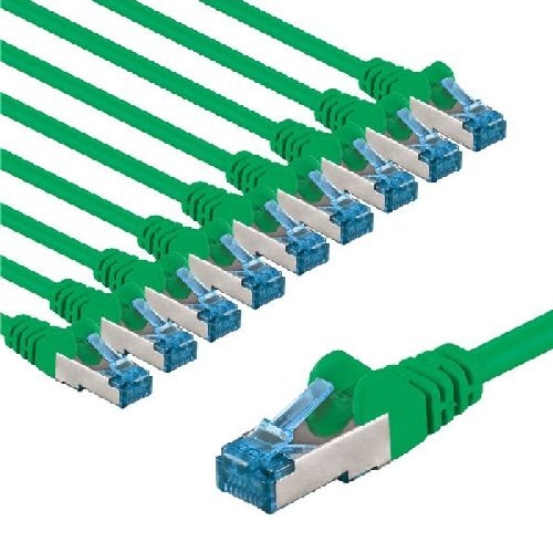 Goobay 69374 CAT 6A Patchkabel, S/FTP (PiMF), 2 m, grün, 10er-Set VPE Bulk Mindestbestellmenge 1