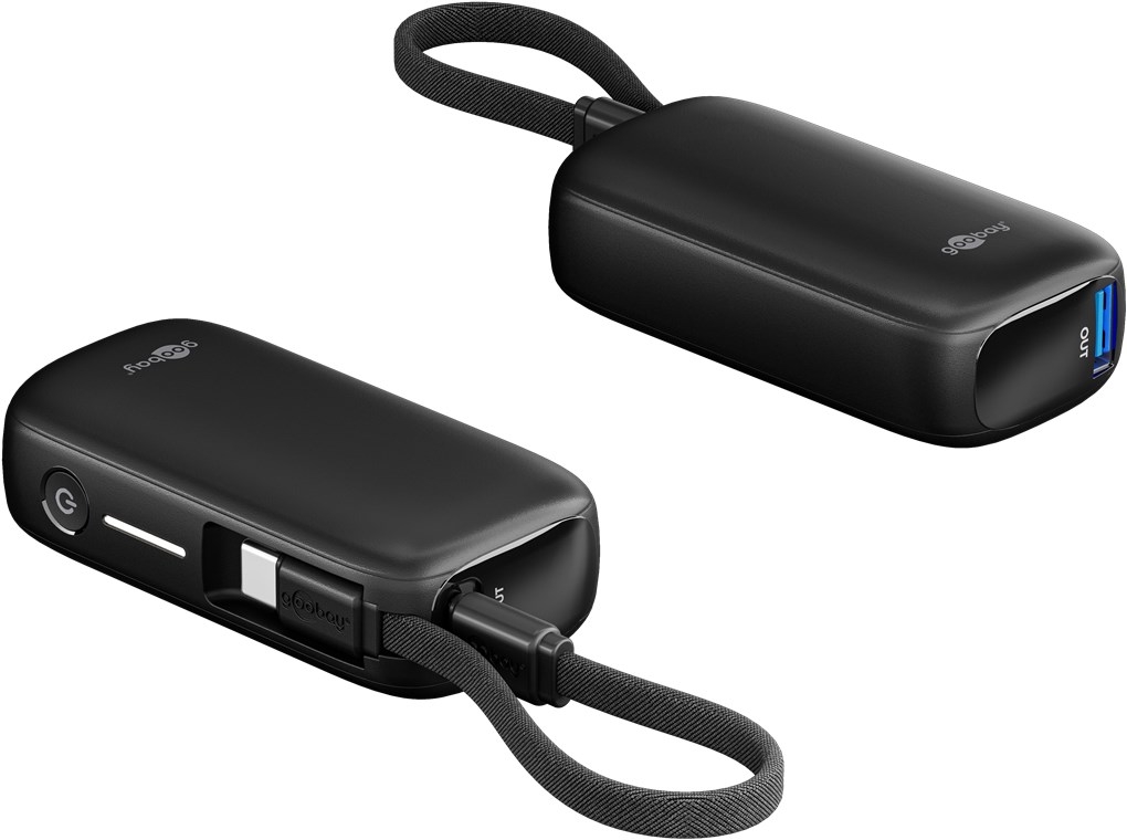Goobay 76250 Powerbank 5.000 mAh mit integriertem USB-C™-Kabel VPE Retail Box Mindestbestellmenge 1