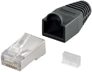 Goobay 68749 RJ45-Stecker, CAT 5e STP geschirmt mit Knickschutztülle Farbversion: Schwarz