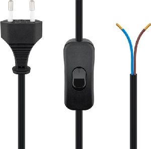 Goobay 51350 Kabel mit Eurostecker zum Konfektionieren - mit Schalter, 1,5 m, Schwarz, (2*0,75 mm²) VPE Retail Polybag Mindestbestellmenge 1
