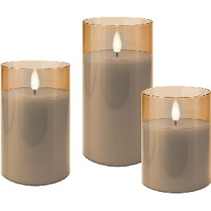 Goobay 77756 3er-Set LED-Echtwachs-Kerzen im Glas, gold-transparent VPE Retail Box Mindestbestellmenge 1