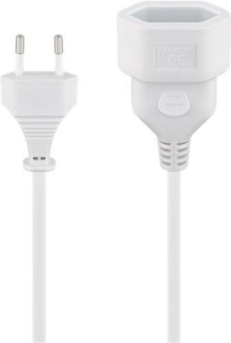 Goobay 51356 Verlängerungskabel Eurostecker, 2 m, weiß, (2*0,75 mm²) VPE Retail Polybag Mindestbestellmenge 1