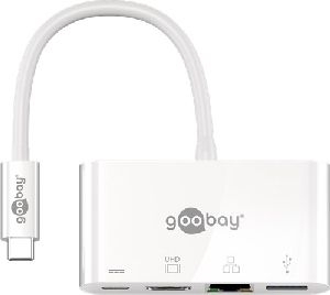 Goobay 62105 USB-C™ Multiport-Adapter auf HDMI™ und Ethernet, PD, weiß VPE Retail Box Mindestbestellmenge 1