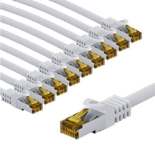 Goobay 69451 RJ45-Patchkabel CAT 6A S/FTP (PiMF), 500 MHz mit CAT 7 Rohkabel, 5 m, weiß, 10er-Set VPE Bulk Mindestbestellmenge 1