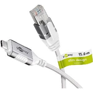 Goobay 74392 Ethernet-Kabel USB-C™ 3.1 auf RJ45, Slim, 15 m Kabellänge: 15 m weiß