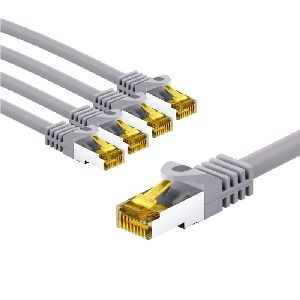 Goobay 69497 RJ45-Patchkabel CAT 6A S/FTP (PiMF), 500 MHz mit CAT 7 Rohkabel, 5 m, grau, 5er-Set Ka