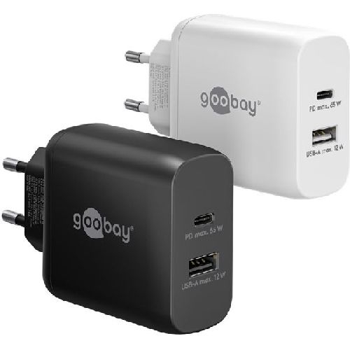 Goobay 65409 USB-C™ PD GaN Dual-Schnellladegerät (65 W) schwarz VPE Retail Polybag Mindestbestellmenge 1