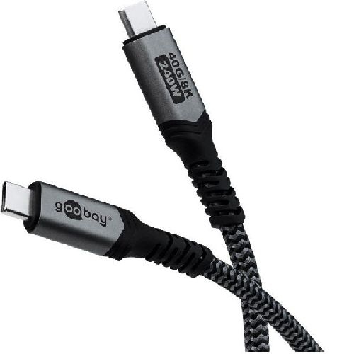 Goobay 74210 USB-C™-Kabel, USB4™, 0,5 m, schwarz;silber VPE Cable Tag Mindestbestellmenge 1