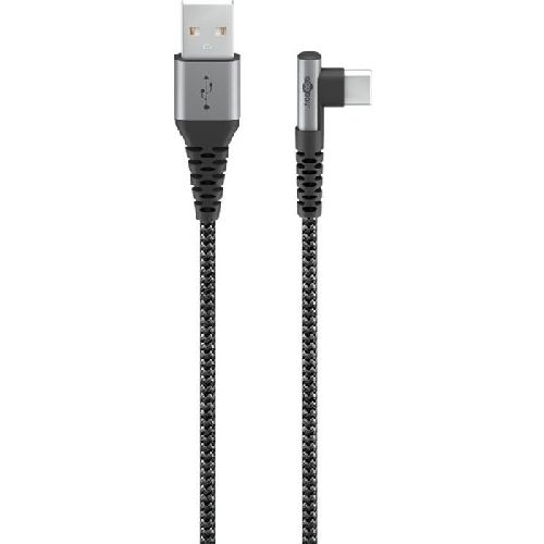 Goobay 64655 USB-C™-auf-USB-A-Textilkabel mit Metallsteckern (spacegrau/silber), 90°, 0,5 m VPE Retail Polybag Mindestbestellmenge 1