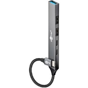 Goobay 74460 Slim 5-Port USB-Hub, USB-C™ auf USB-C™/USB-A, USB 3.2