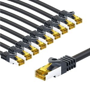 Goobay 69416 RJ45-Patchkabel CAT 6A S/FTP (PiMF), 500 MHz mit CAT 7 Rohkabel, 5 m, schwarz, 10er-Set