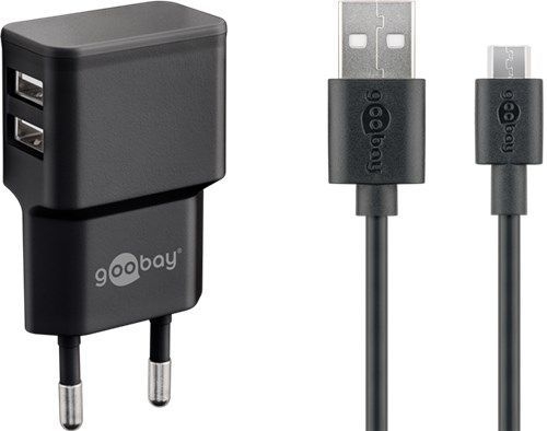 Goobay 44984 Micro-USB Dual-Ladeset (12 W) VPE Retail Polybag Mindestbestellmenge 1