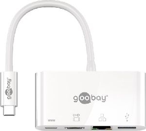 Goobay 62105 USB-C™ Multiport-Adapter mit HDMI™ und Ethernet, PD, weiß