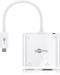 Goobay 52418 USB-C™ Multiport-Adapter HDMI™+VGA+PD 100 W, 1 Stk. im Polybeutel, Weiß - erweitert ein
