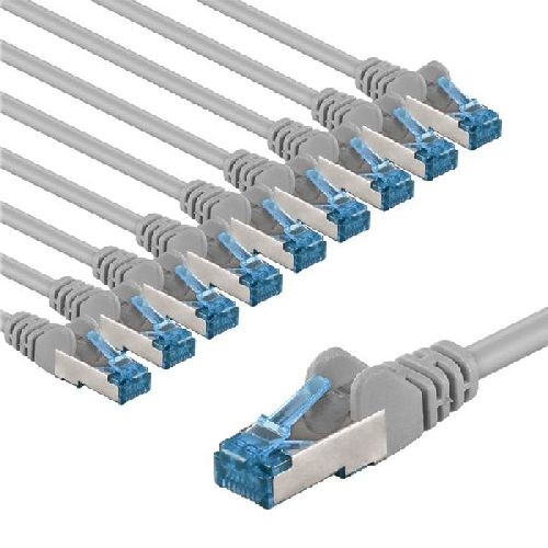 Goobay 67527 CAT 6A Patchkabel, S/FTP (PiMF), 3 m, grau, 10er-Set VPE Bulk Mindestbestellmenge 1