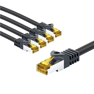 Goobay 69406 RJ45-Patchkabel CAT 6A S/FTP (PiMF), 500 MHz mit CAT 7 Rohkabel, 5 m, schwarz, 5er-Set