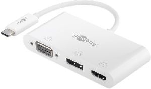Goobay 52412 USB-C™ Multiport-Adapter mit VGA, DisplayPort™, HDMI™, 1 Stk. im Polybeutel, Weiß, 0.14