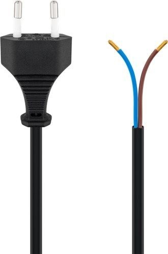 Goobay 50085 Kabel mit Eurostecker zum Konfektionieren, 1,5 m, Schwarz, (2*0,75 mm²) VPE Retail Polybag Mindestbestellmenge 1
