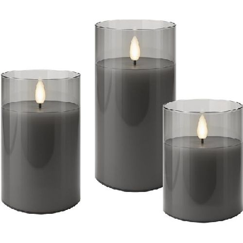 Goobay 77755 3er-Set LED-Echtwachs-Kerzen im Glas, grau-transparent VPE Retail Box Mindestbestellmenge 1