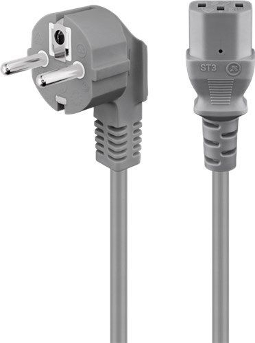 Goobay 50076 Abgewinkeltes Kaltgeräte-Anschlusskabel, 2 m, Grau, (3*0,75 mm²) VPE Retail Polybag Mindestbestellmenge 1